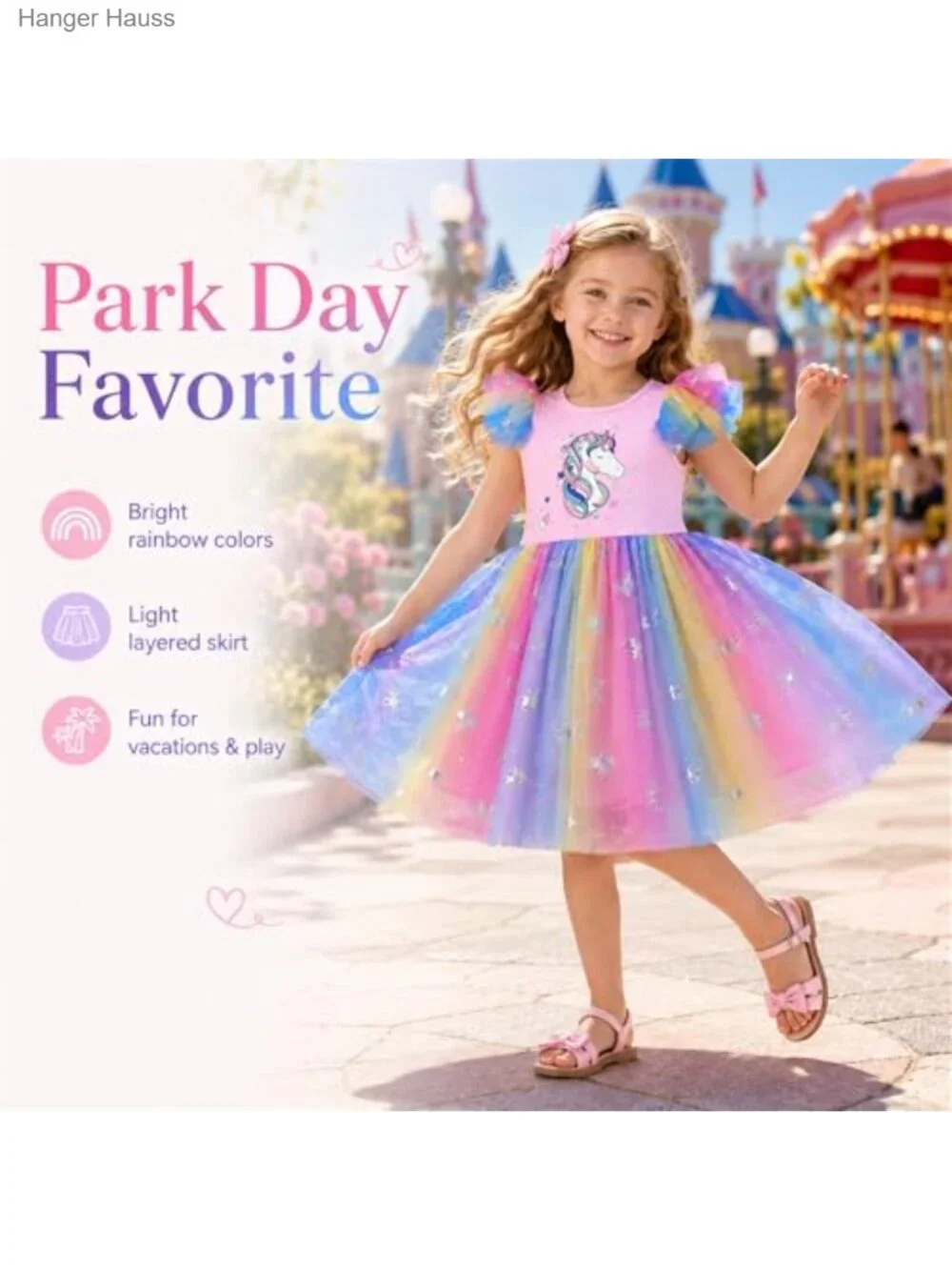 Girls Rainbow Tutu Dress with Foil Pony Print